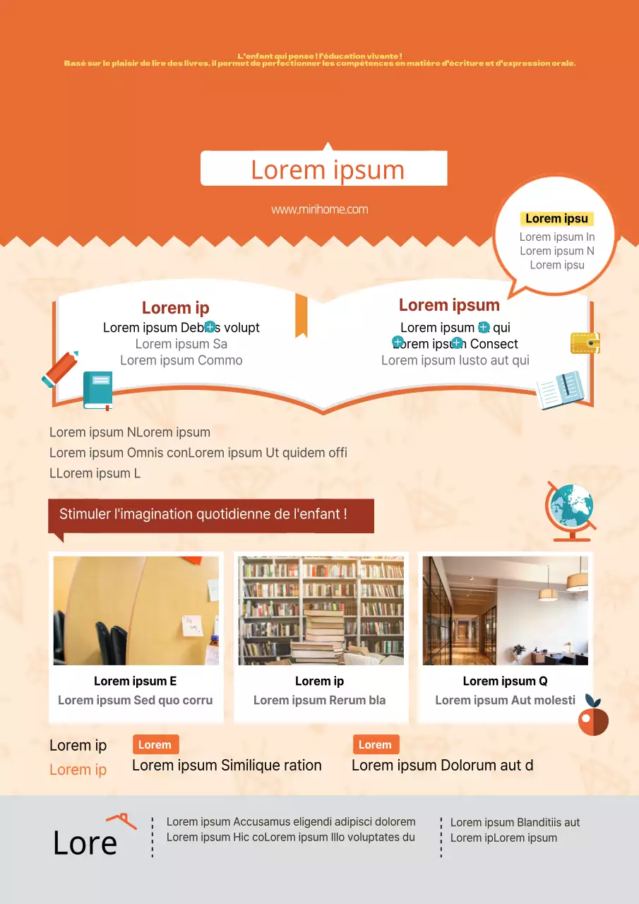 Faites la promotion de l'école de langue anglaise de vos enfants avec des illustrations et des photos de couleur orange.