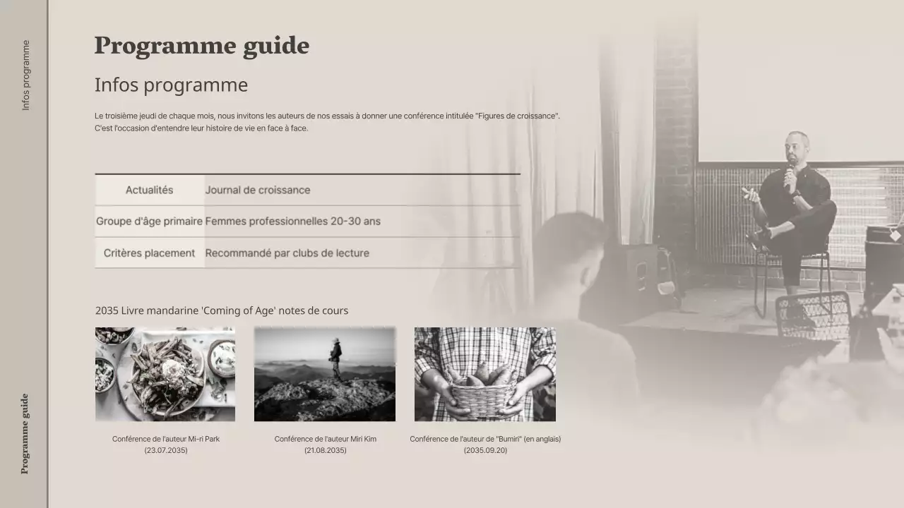 Proposition de conférence dans une librairie beige et grise