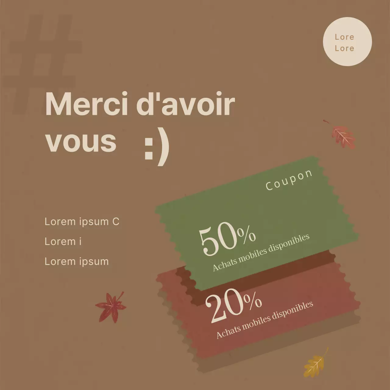 Bannière d'événement avec coupon marron et blanc
