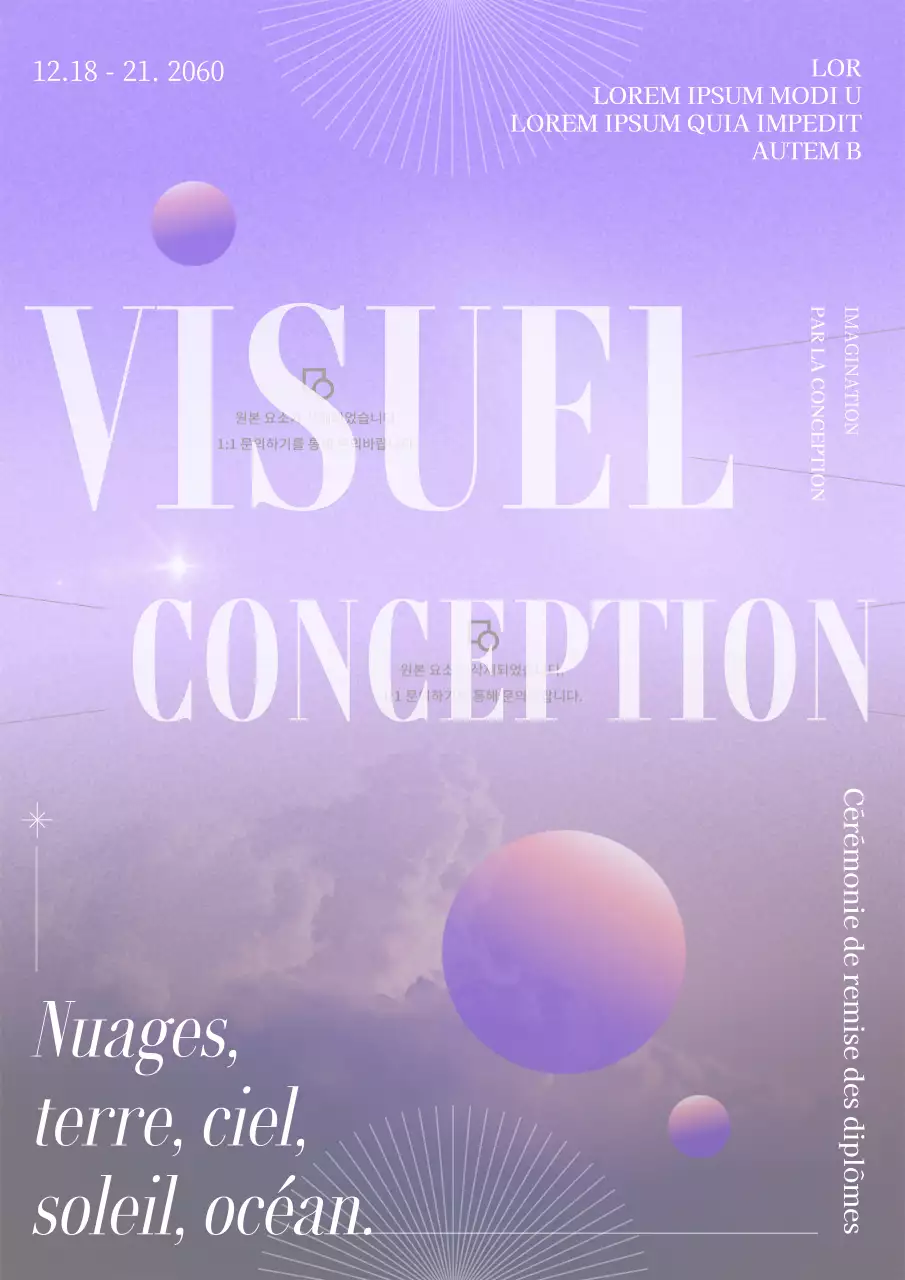 Flyer d'exposition sur la remise des diplômes avec graphique circulaire violet et photo de nuage