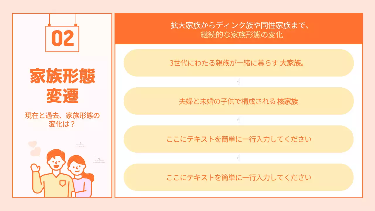 オレンジ シンプル 家族 企画書 プレゼンテーション