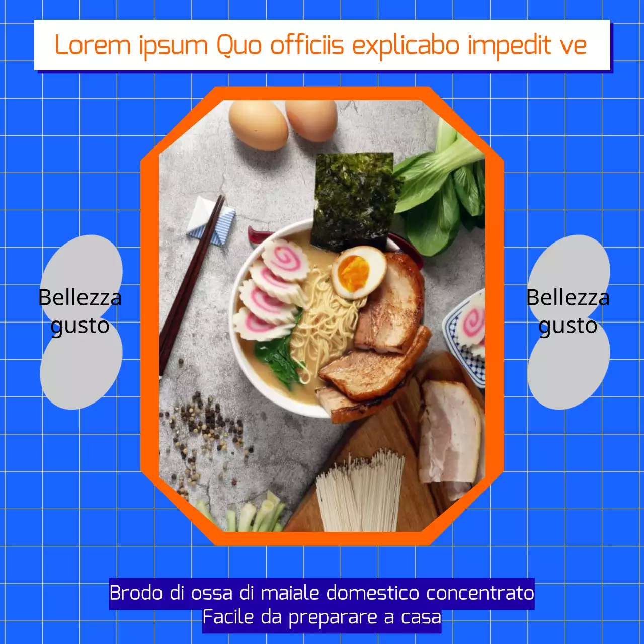 Promuovete i kit di pasti di ramen retrò in blu e arancione