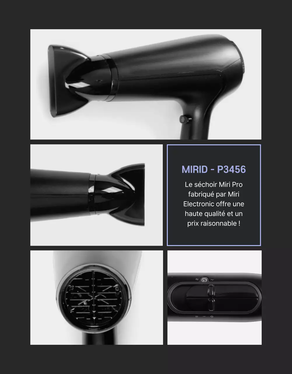 Sèche-cheveux noir et violet au concept épuré