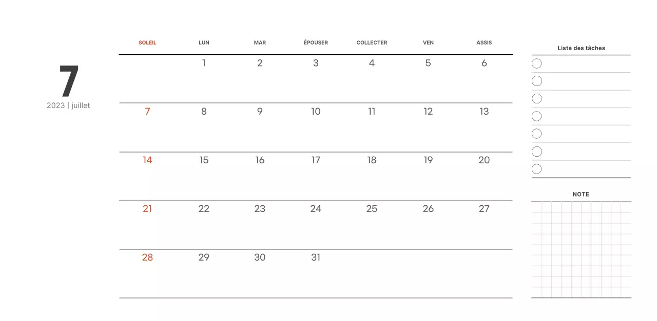 Calendrier de café simple et moderne