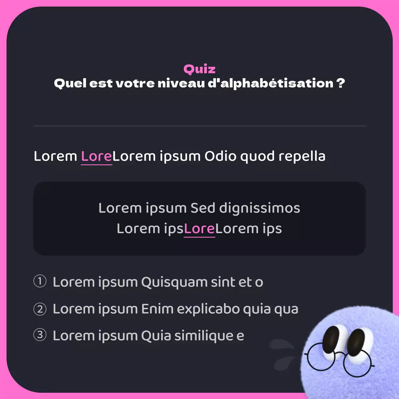 Promotion de la formation à l'alphabétisation par l'étude 3D mignonne, noire et rose