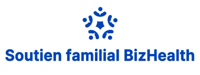 Logo bleu et noir à symbole épuré pour informer et promouvoir les informations du centre de soutien aux familles