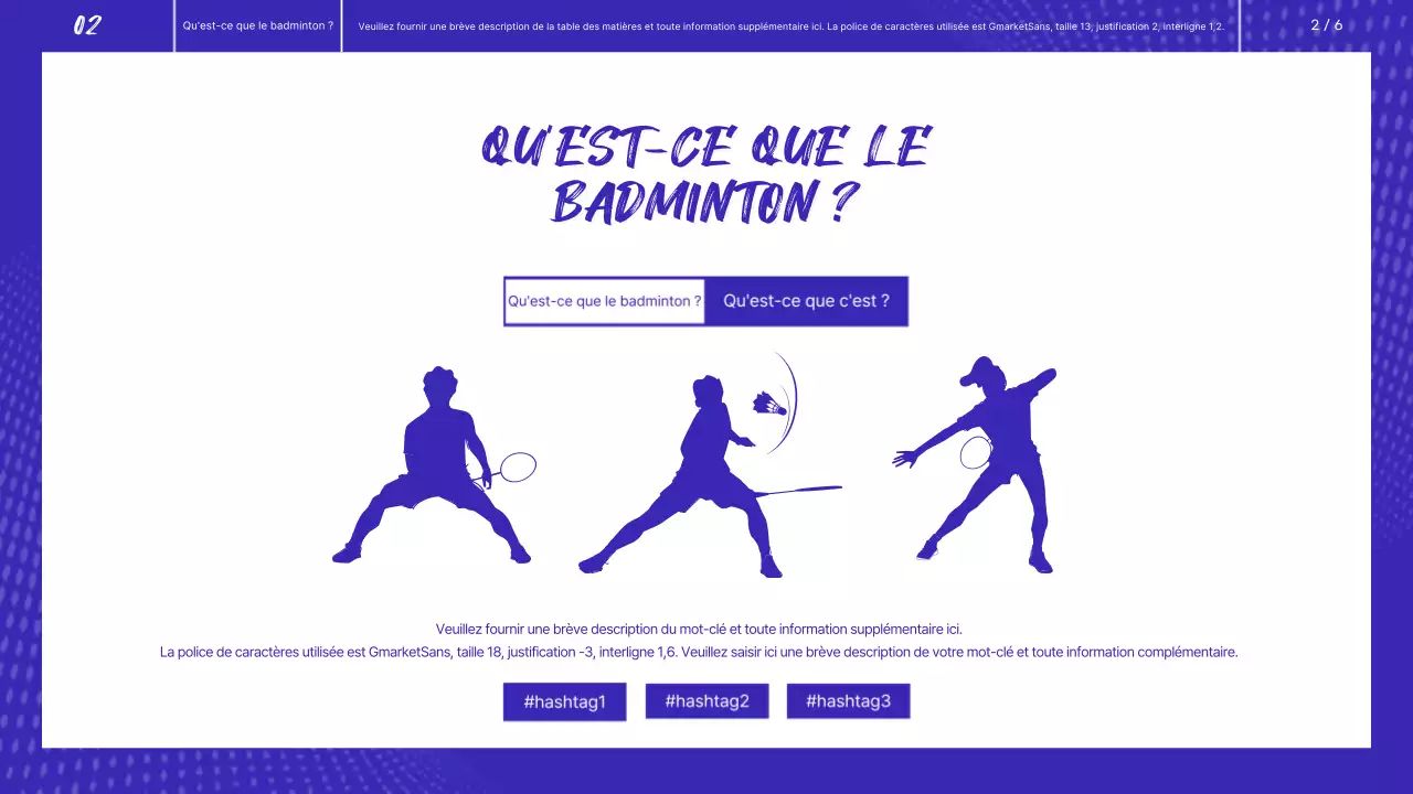 Badminton bleu et blanc Évaluation de la performance physique Leçon guidée