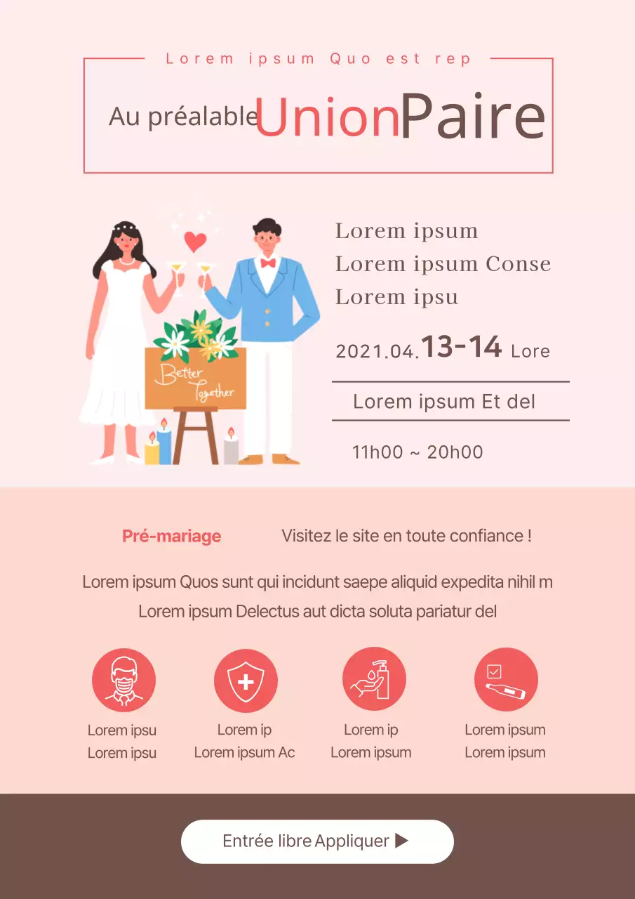 Flyer promotionnel simple pour un salon du mariage en rose et marron