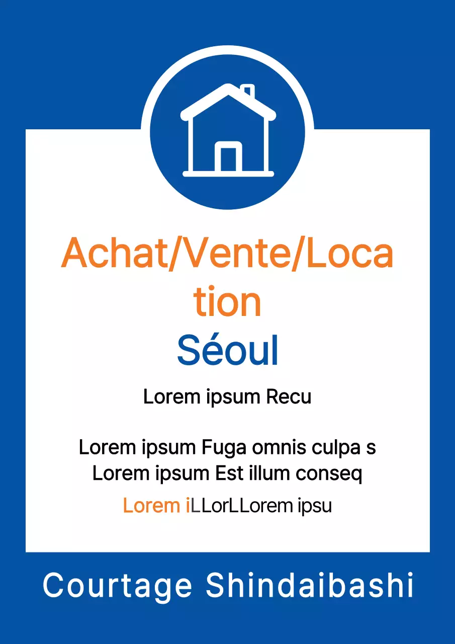 Dépliant simple sur la vente d'une propriété sur fond bleu