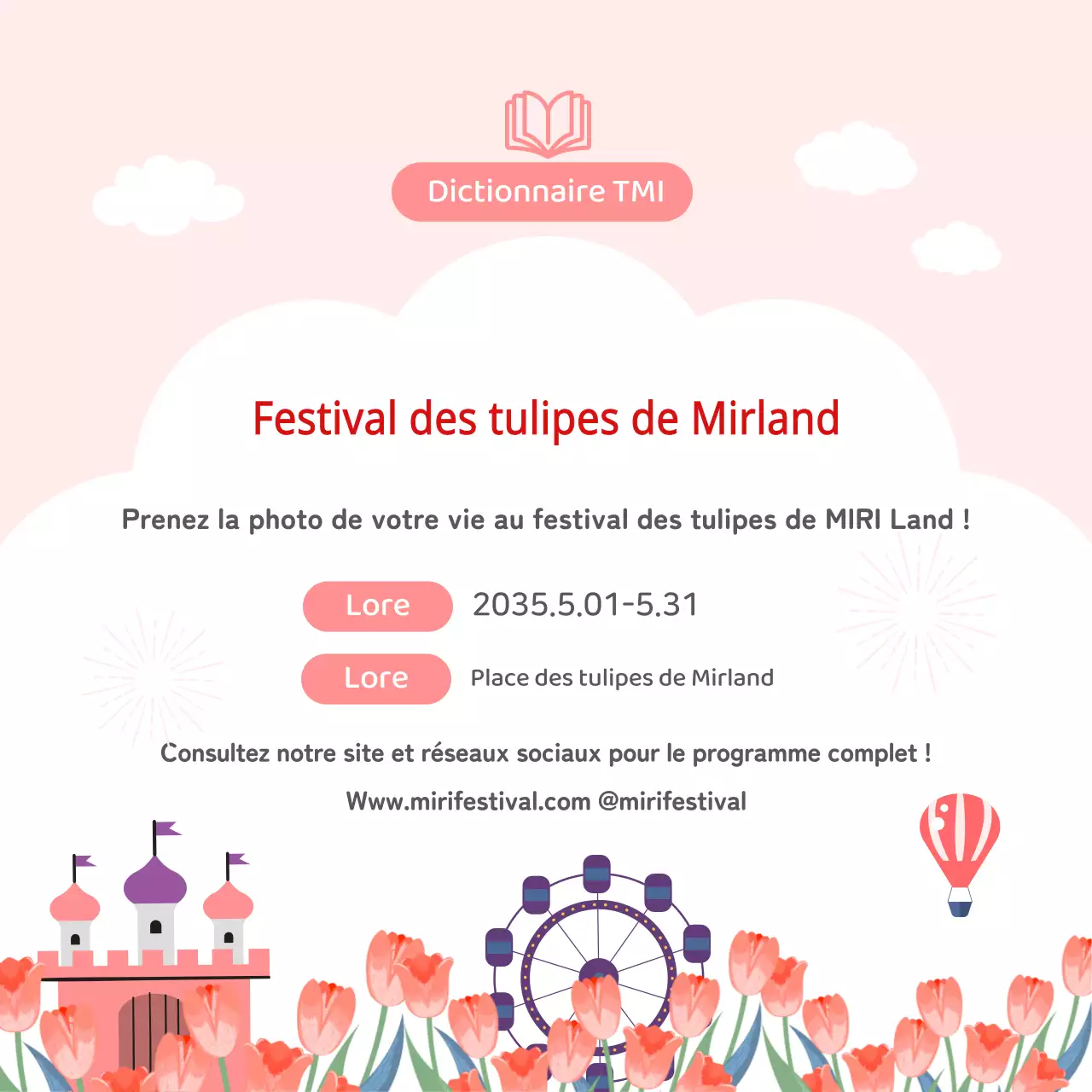 Langue de la fleur de tulipe TMI avec des images illustrées en rose