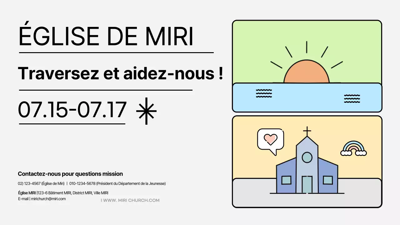 Une brochure de mission d'été de l'église aux couleurs pastel et épurées