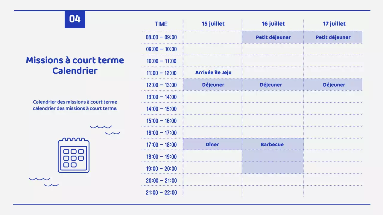 Une mission d'été simple avec des lignes bleues et blanches