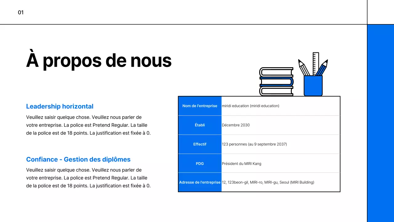 Un simple prospectus d'entreprise d'éducation blanc et bleu