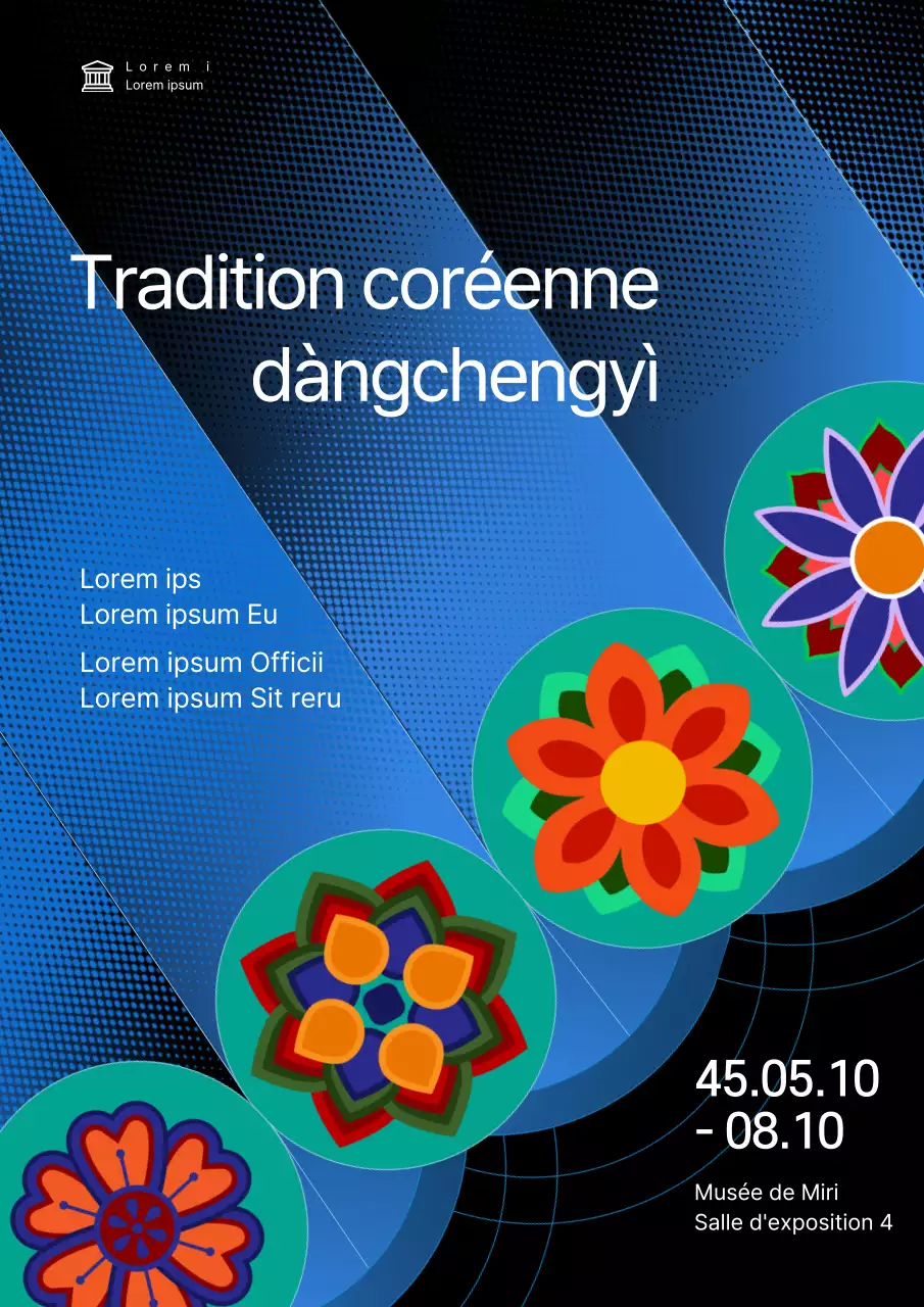 Noir Bleu Moderne Motif Coréen Dancheong Illustration Exposition