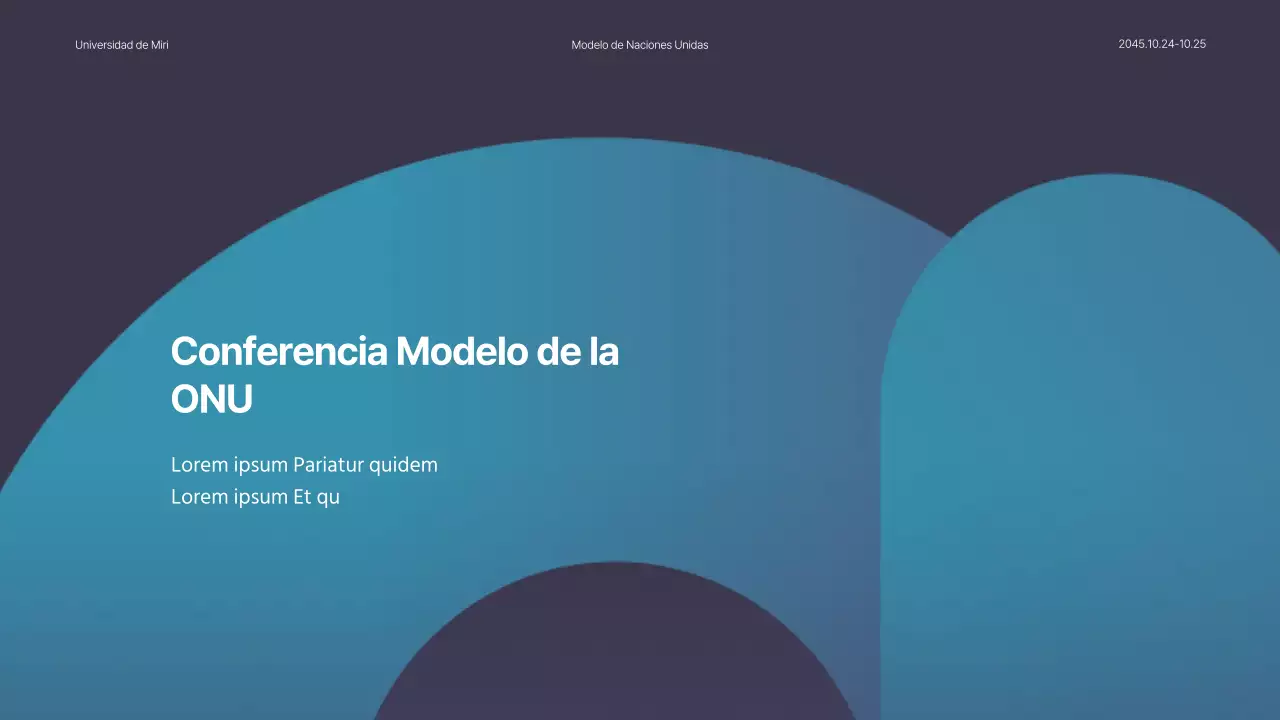 Simulacro de presentación de una conferencia de la ONU en azul y azul marino