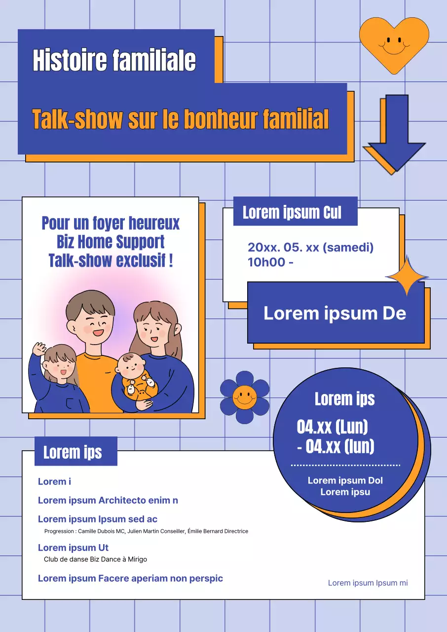 Événement de talk-show avec de jolies illustrations sur un fond à carreaux