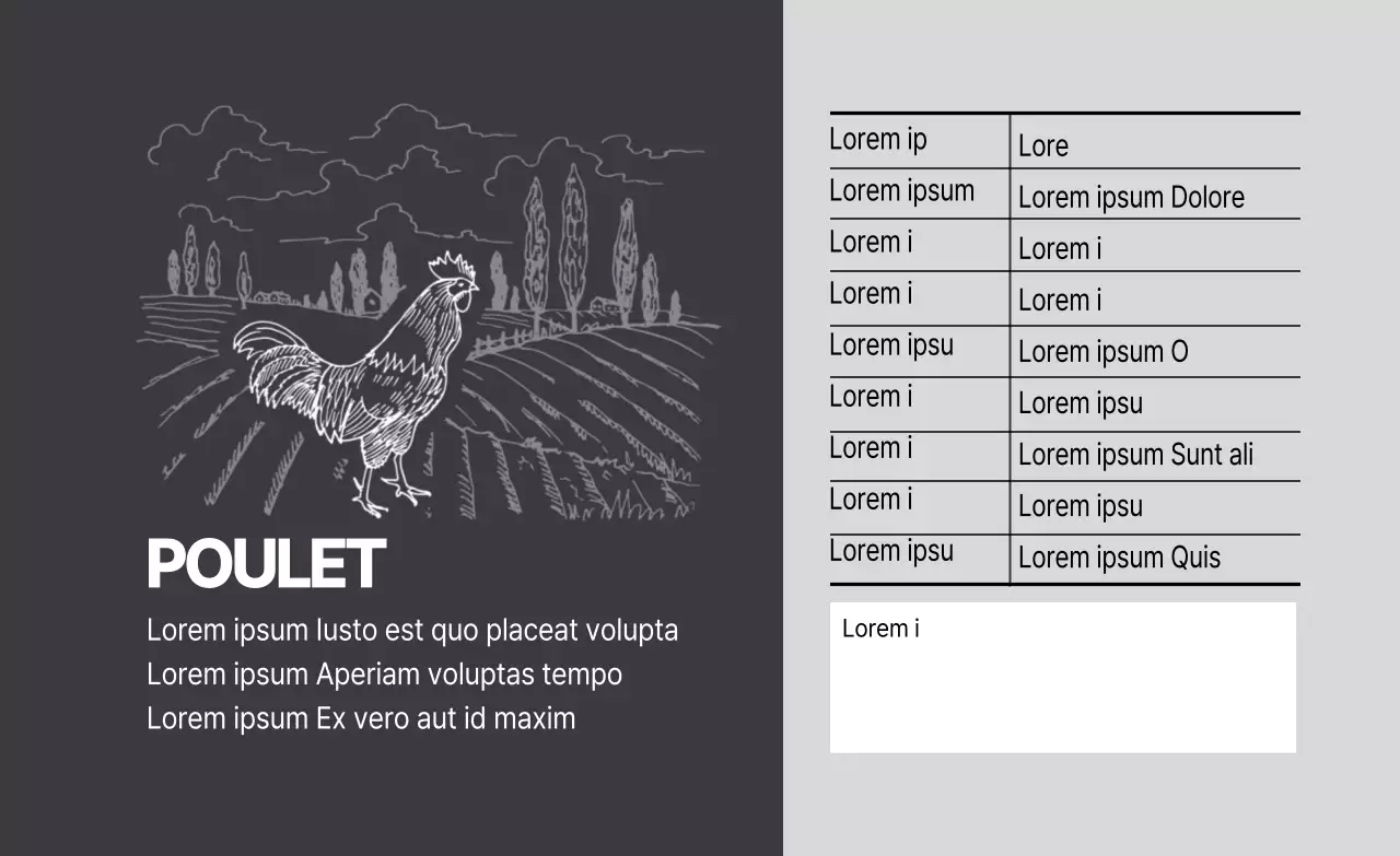Étiquette d'emballage de blanc de poulet illustrée en gris