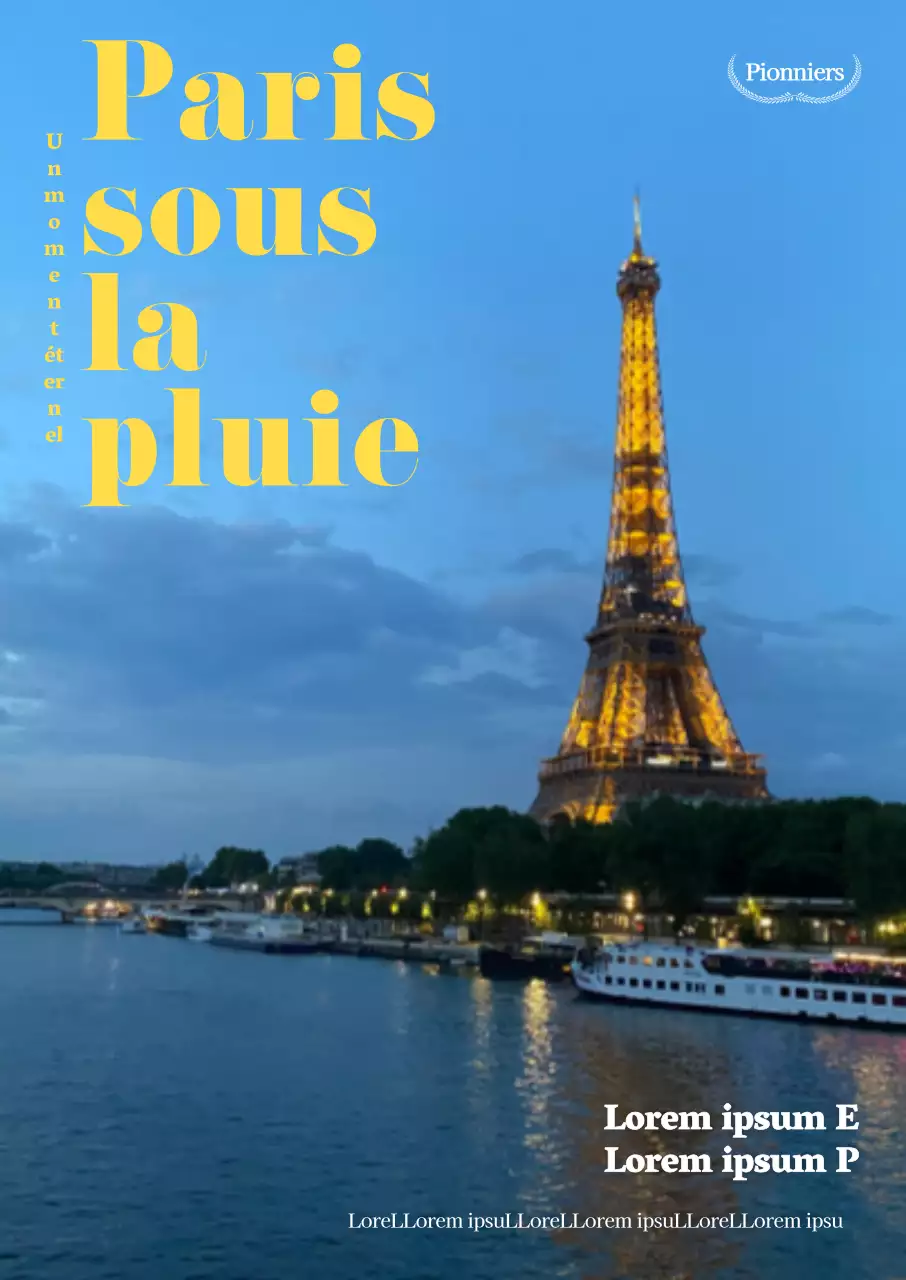 Une représentation théâtrale avec des photos nocturnes de Paris pleines d'émotion et une police de caractères audacieuse.