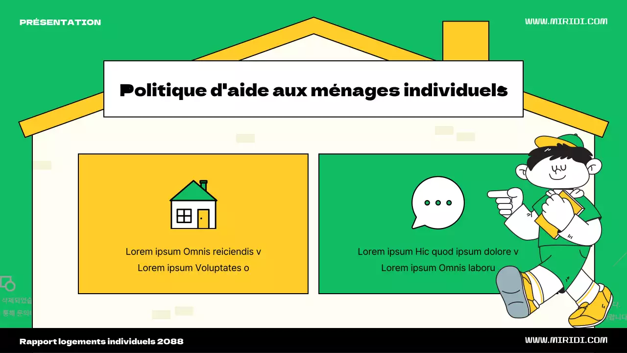 Voici le thème de l'illustration d'une jolie maison verte et jaune pour une personne.
