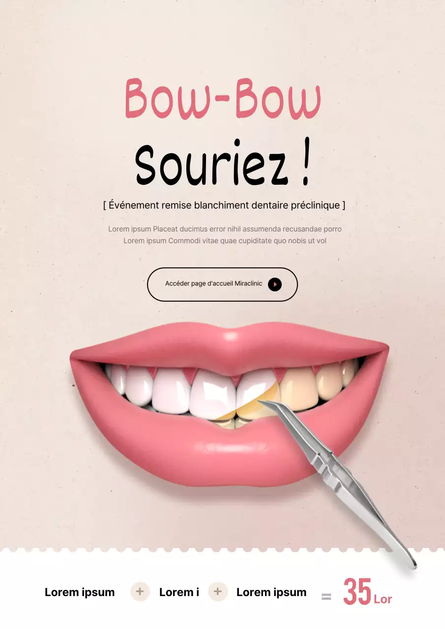Illustrations d'un événement de blanchiment des dents chez le dentiste avec des dents en ivoire