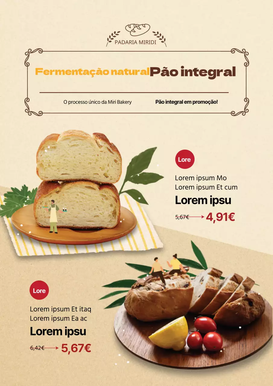 Cartaz vertical de promoção de um menu de padaria em bege
