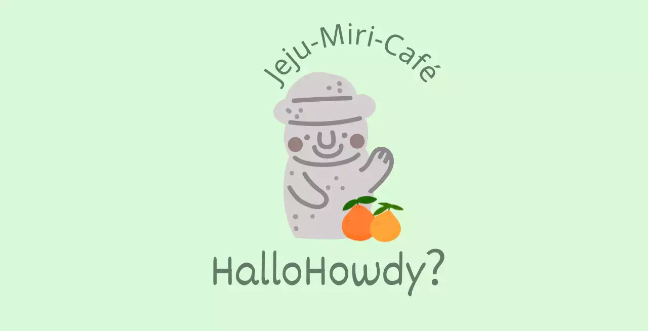 Jeju Cafe Balt, ein hübsches, mintfarbenes Café, das Mandarinen und Dolharbangs von der Insel Jeju anbietet