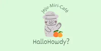 Jeju Cafe Balt, ein hübsches, mintfarbenes Café, das Mandarinen und Dolharbangs von der Insel Jeju anbietet