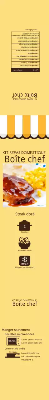 Étiquette jaune illustrée de steak haché doré
