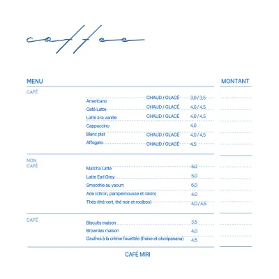 White Blue Simple Cafe Drinks Menu
