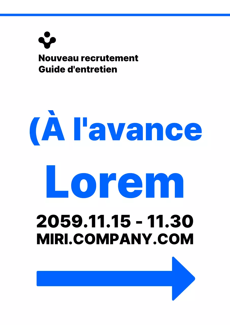 Illustration simple en bleu et noir indiquant les directions à suivre pour se rendre à l'entretien de recrutement