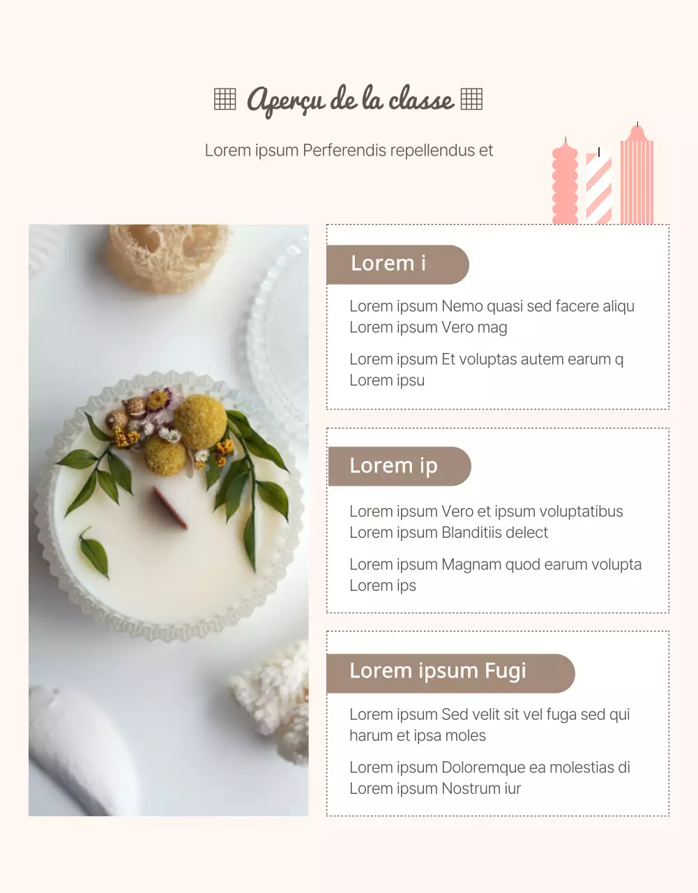 Guide pour le cours d'une journée sur la bougie en ligne en beige