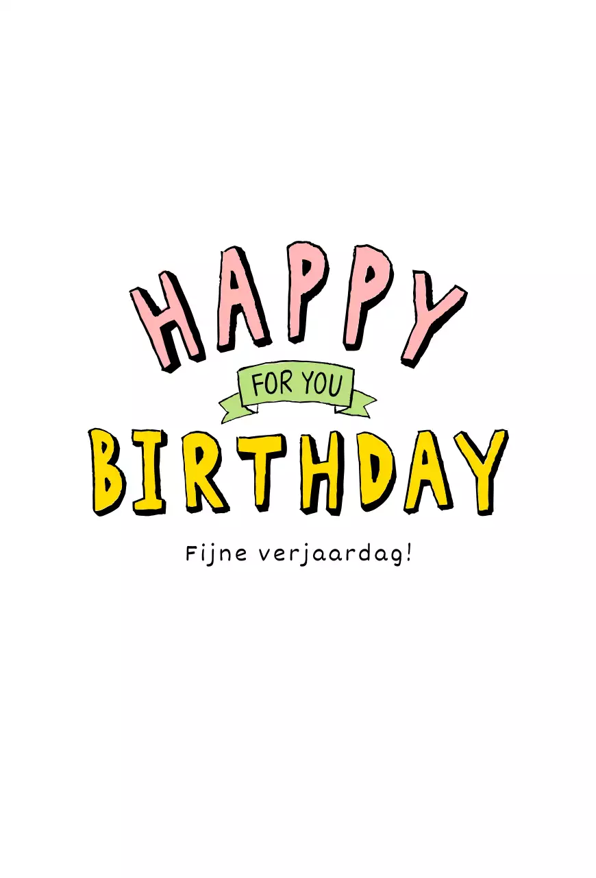 Eenvoudige verjaardagskaart met kalligrafie in roze en geel