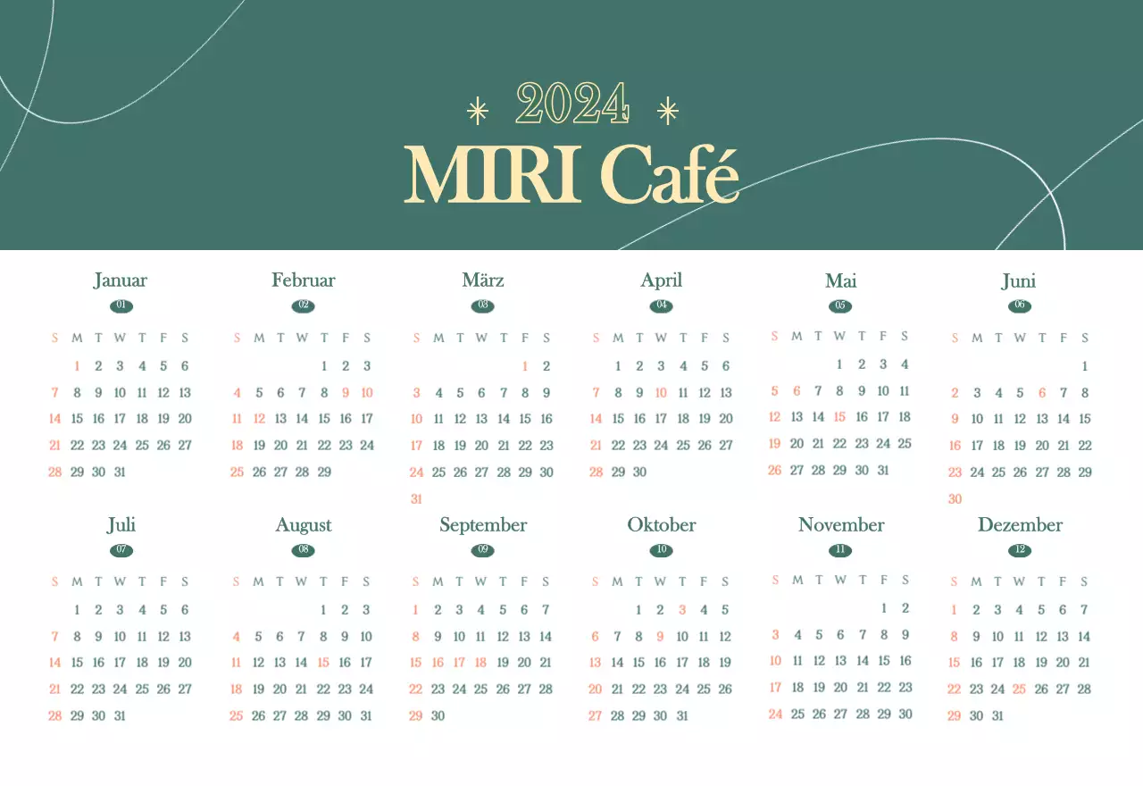 Cafe-Kalender mit Empfehlungen für das Getränk des Monats
