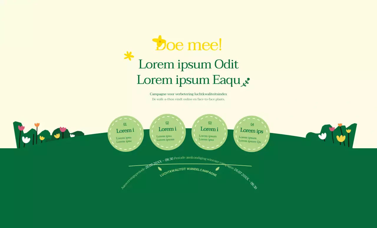 Over de groen-gele campagne Loop naar je werk in een schone stijl