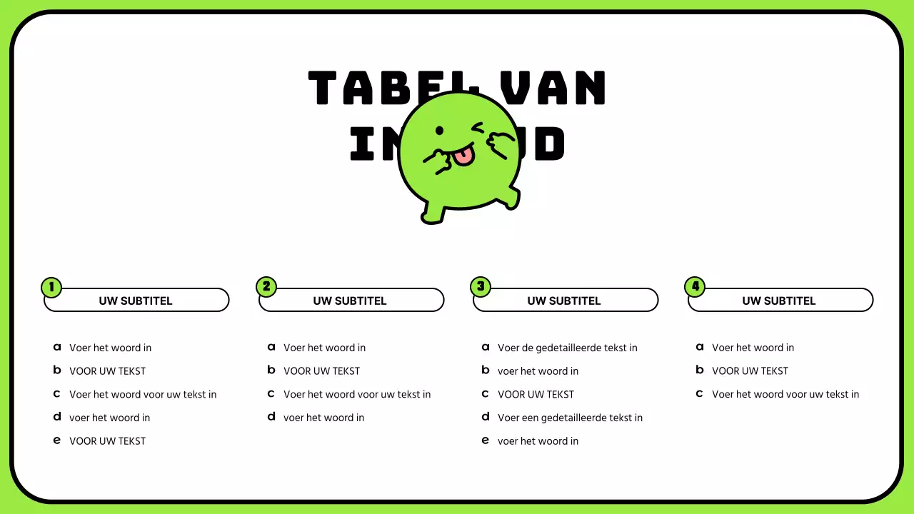 Schattige personages in chartreuse en een strakke lay-out