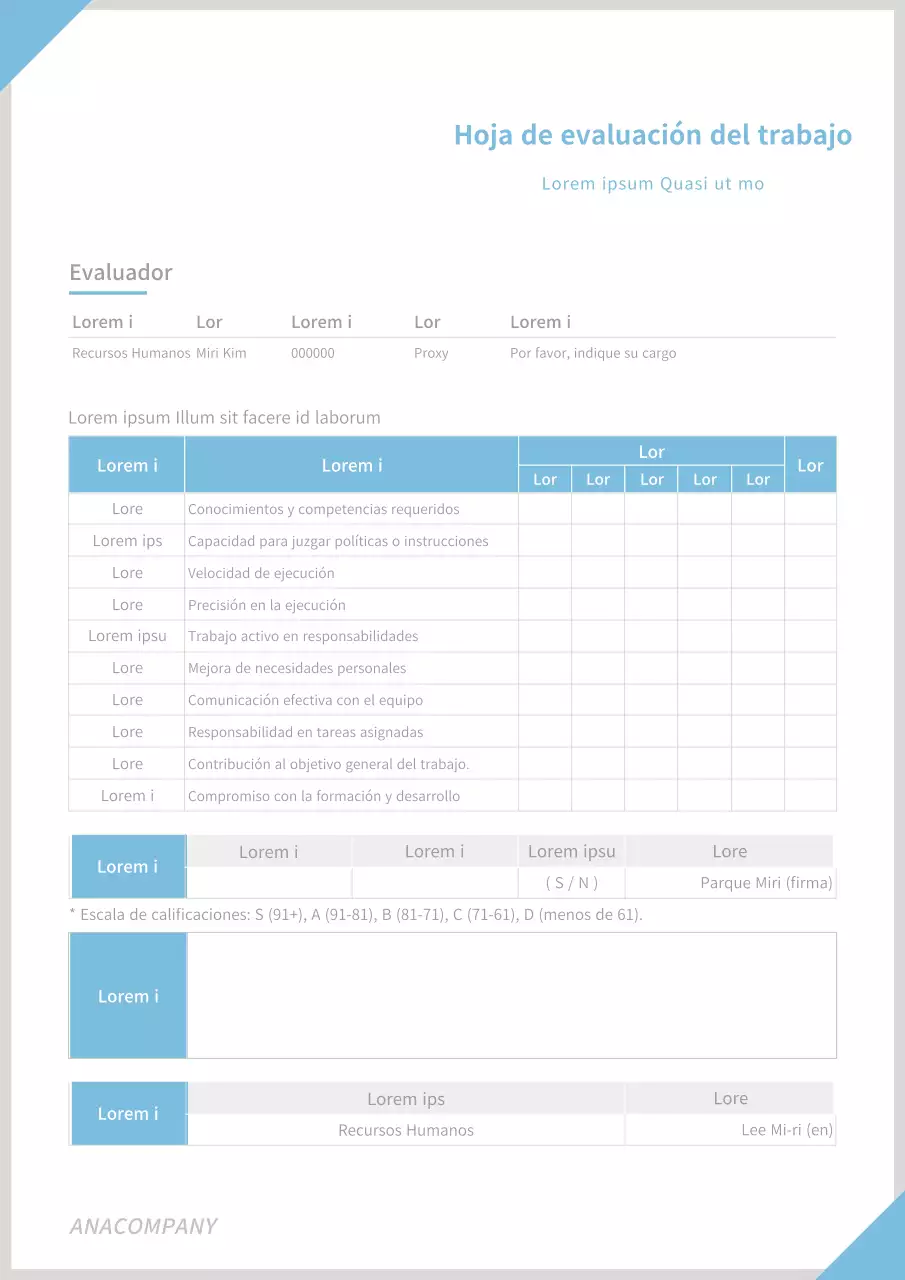 Azul claro plantilla de empresa sencilla plantilla de documento de evaluación del desempeño