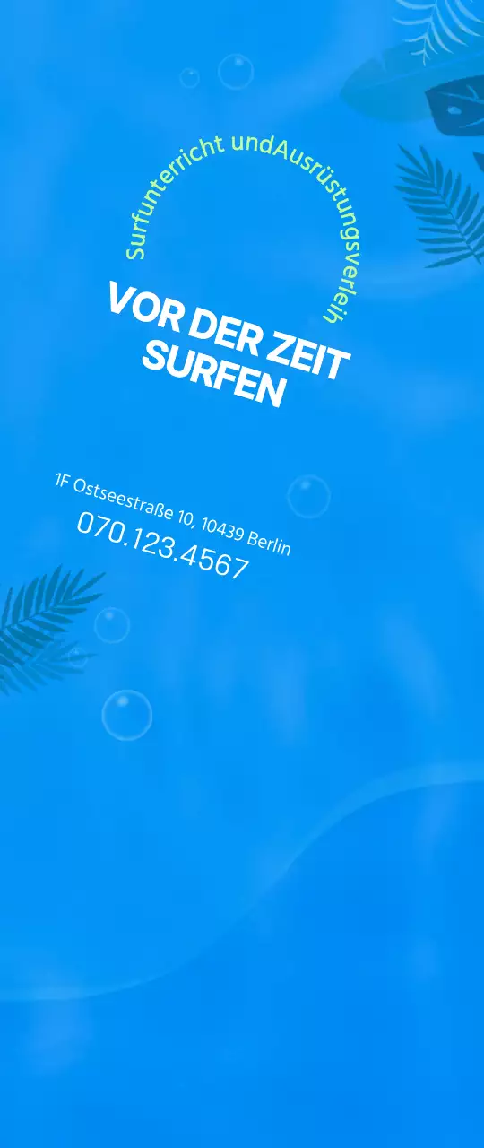 Einfache Ozean-Illustration in Blau und Chartreuse für Informationen und Werbung zum Surfen