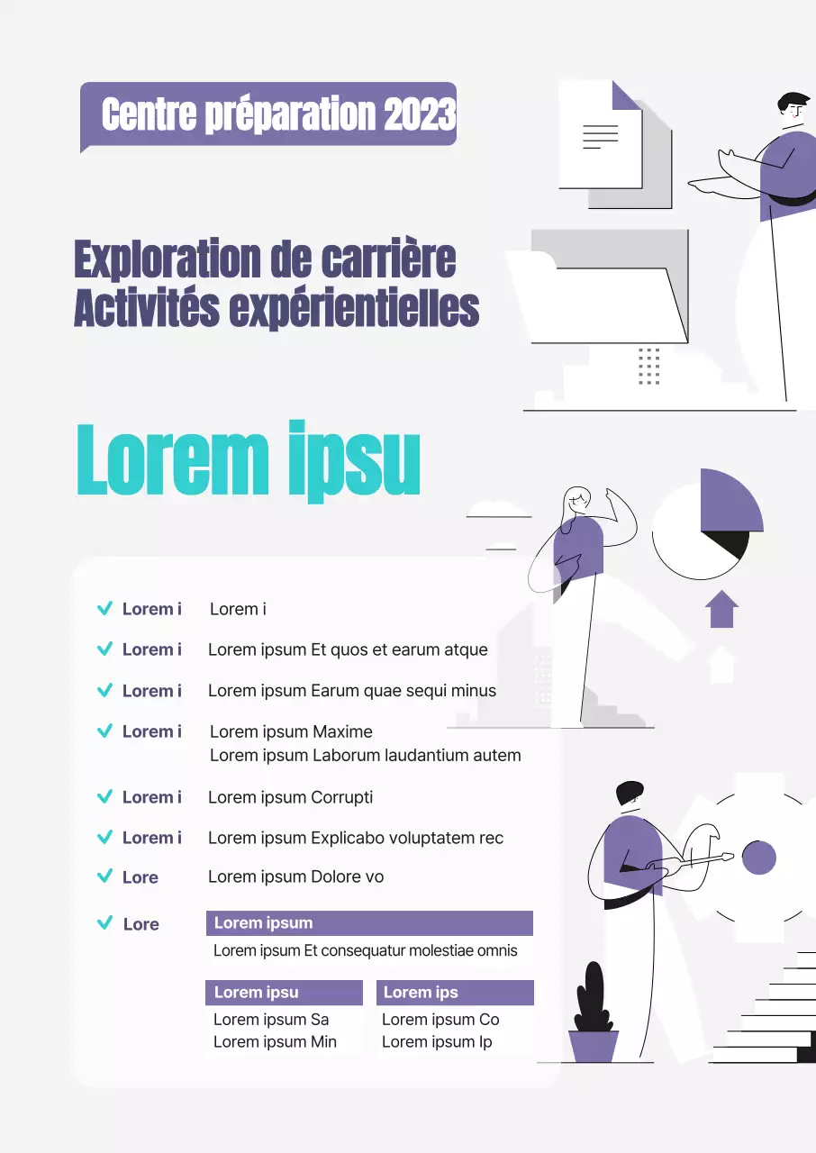 Un guide de recrutement propre, illustré et de couleur mauve-menthe pour les activités.