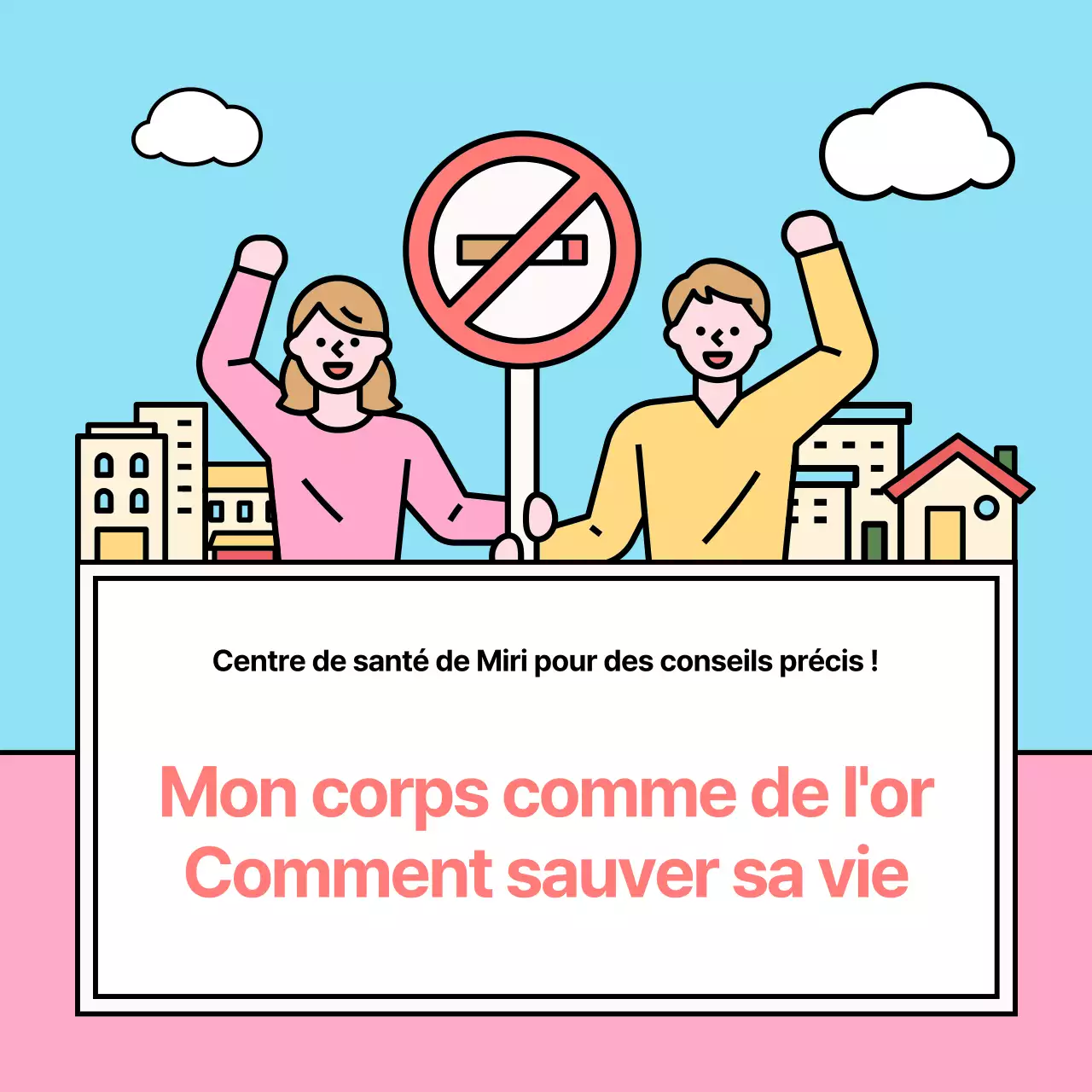 Illustration mignonne des effets de l'arrêt du tabac en bleu clair et rose