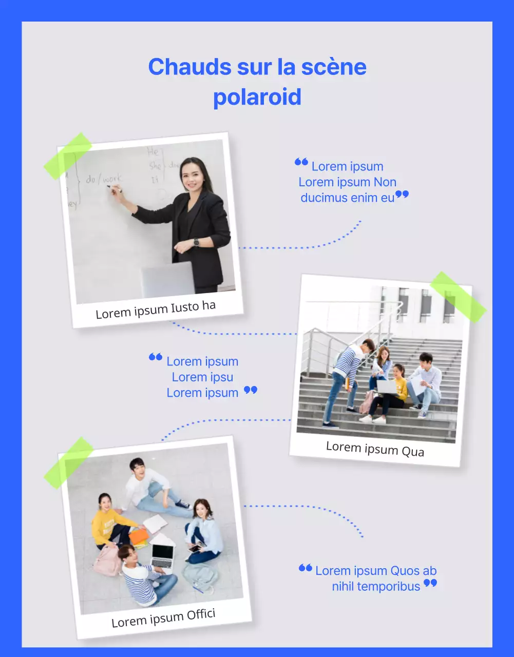 Les détails de l'annonce des supporters dans un schéma de couleurs bleu et vert vif