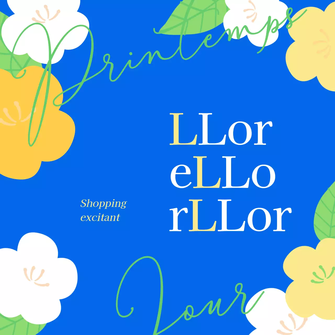 Promouvoir les achats de printemps avec une illustration de fleurs de cerisier jaunes sur fond bleu