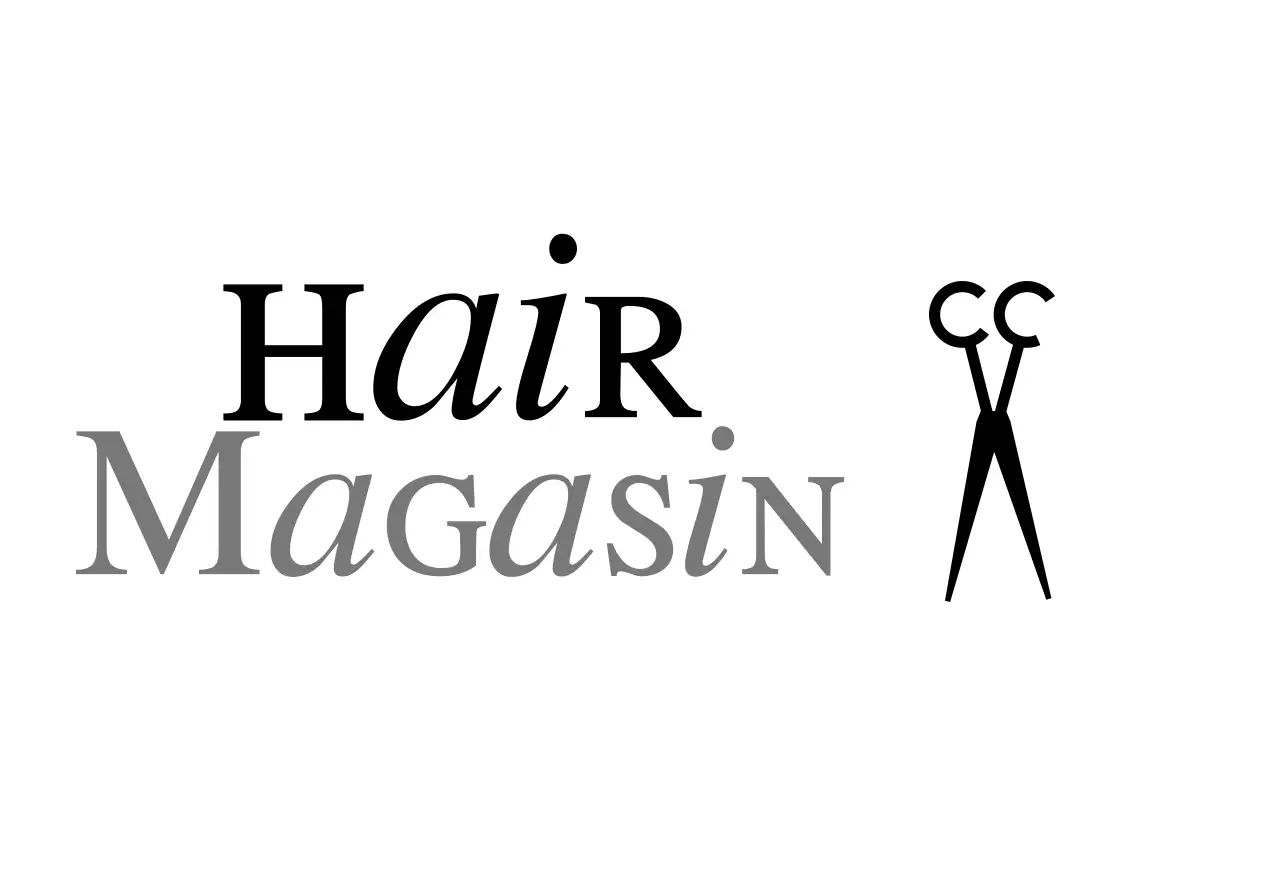 Enseigne de magasin d'aspect classique avec un texte en blanc et noir sur le salon de coiffure et une illustration de ciseaux.