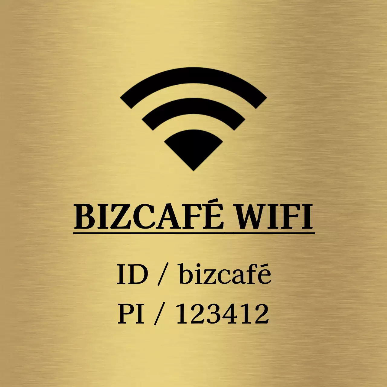 Signalétique simple avec des informations en noir sur l'emplacement du magasin, le wifi et des icônes simples.
