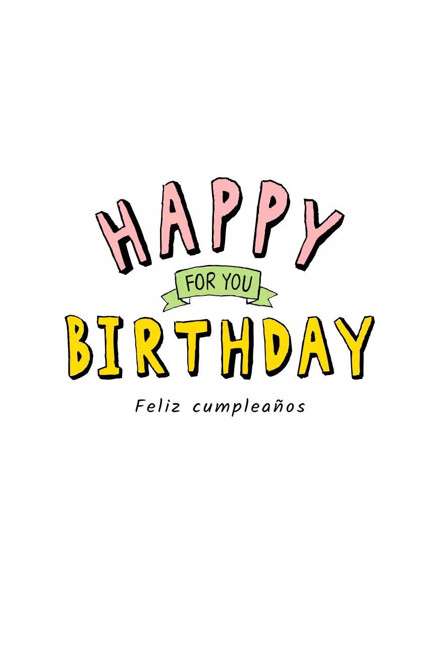 Tarjeta de cumpleaños sencilla con caligrafía en rosa y amarillo