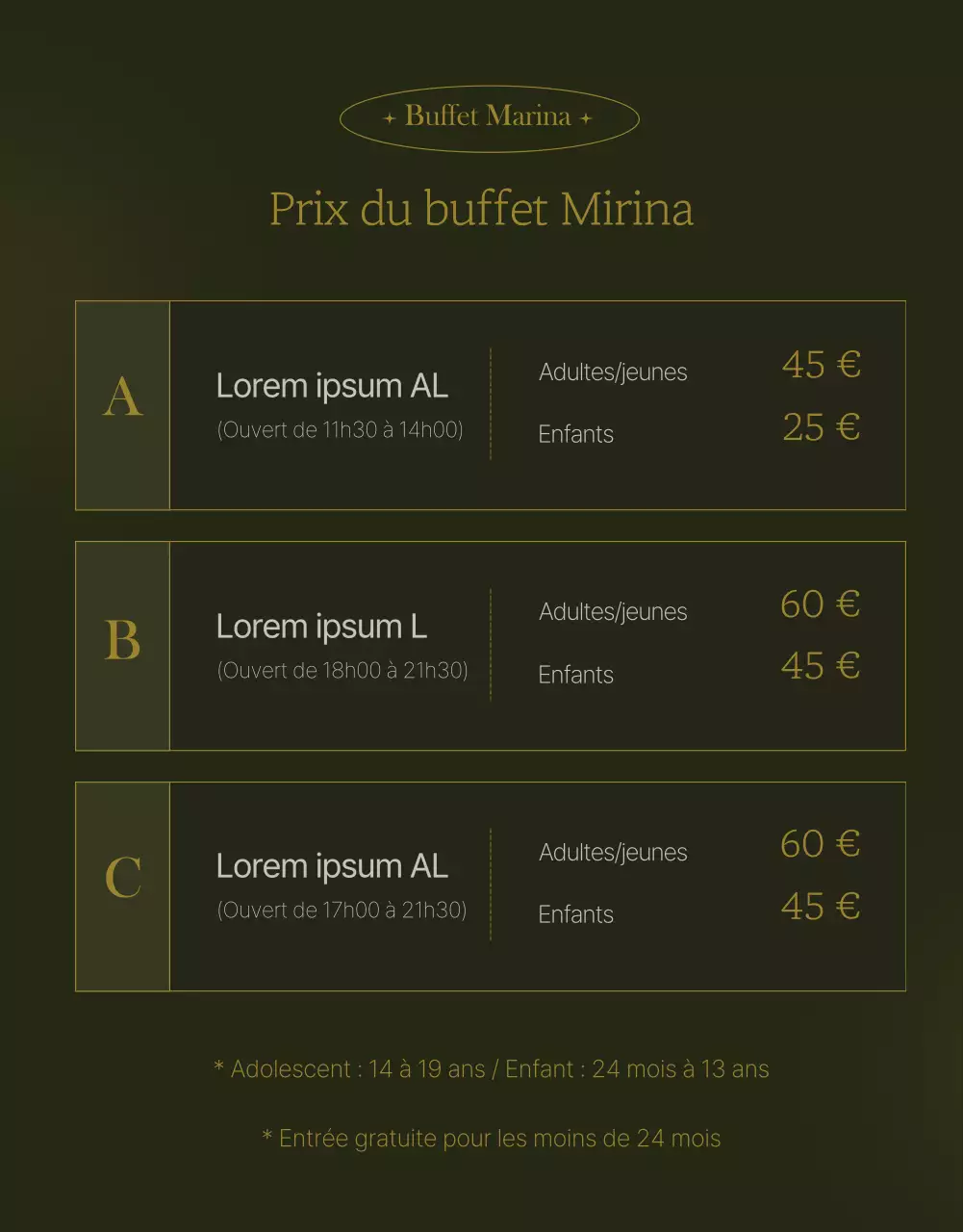 Promouvoir la gastronomie hôtelière sophistiquée dans les verts et les ors foncés