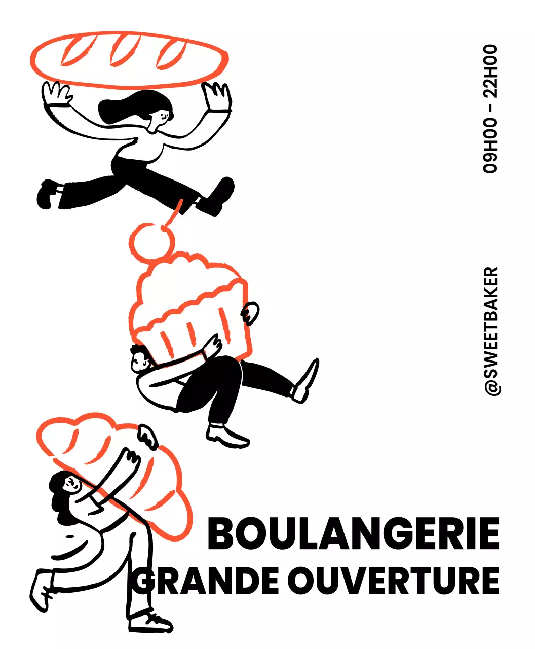 Une boulangerie sentimentale et lumineuse avec des peintures à la main rouges et noires