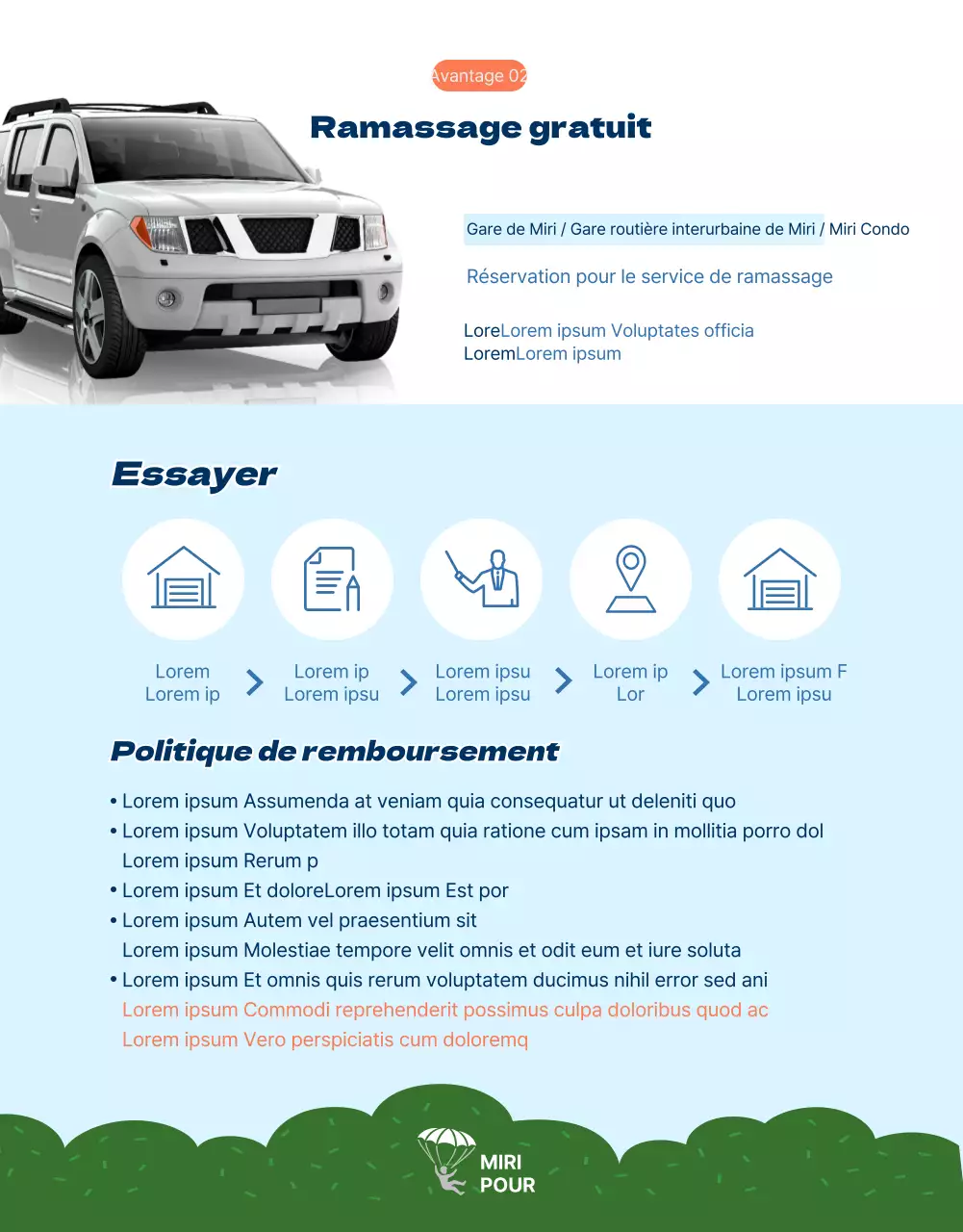 Page détaillée du parapente avec des accents orange dans SkyConcept