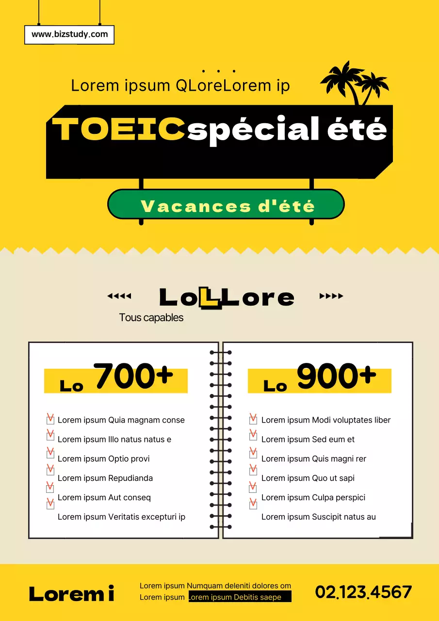 Des icônes et des textes jaunes et noirs pour promouvoir le TOEIC