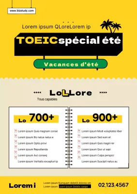 Des icônes et des textes jaunes et noirs pour promouvoir le TOEIC