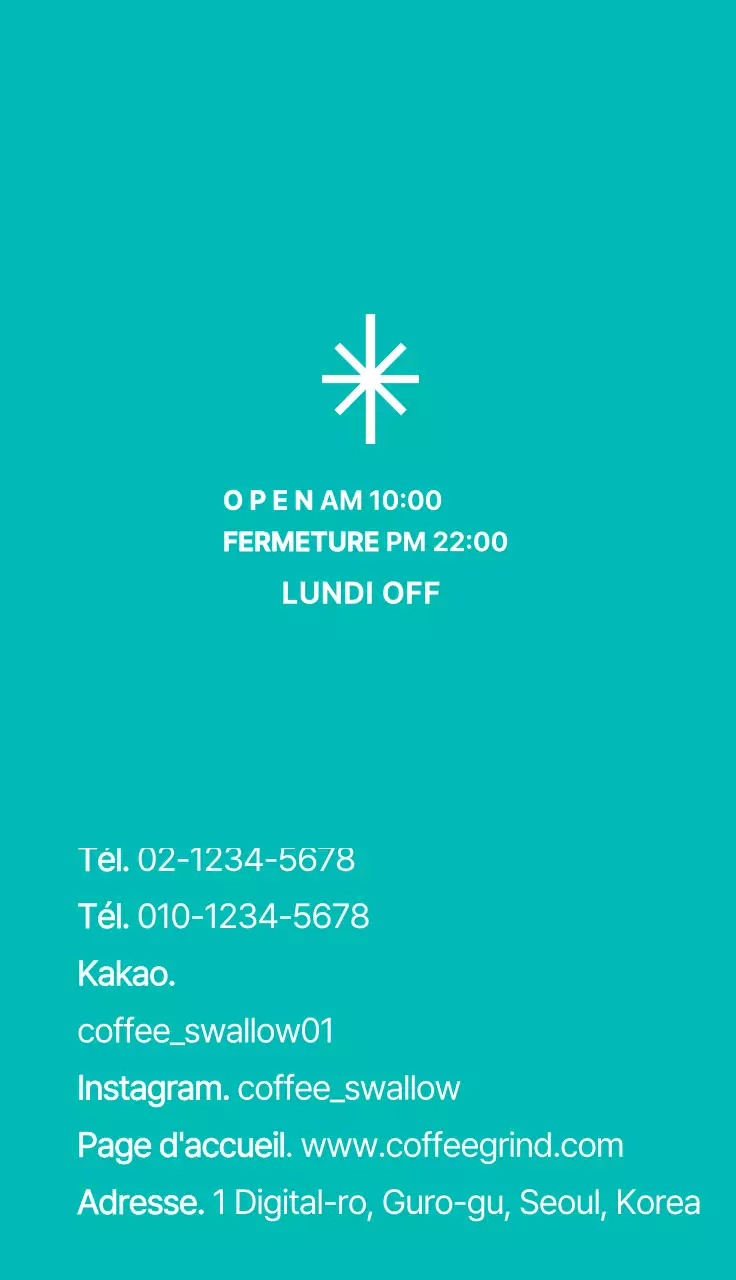 Carte de visite simple et graphique de couleur turquoise pour un café